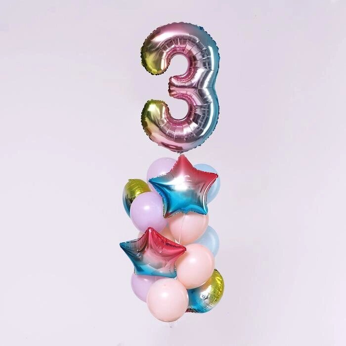 Букет из шаров "День рождения – нежность. 3 года", фольга, латекс, набор 15 шт. от компании Интернет-гипермаркет «MOLL» - фото 1