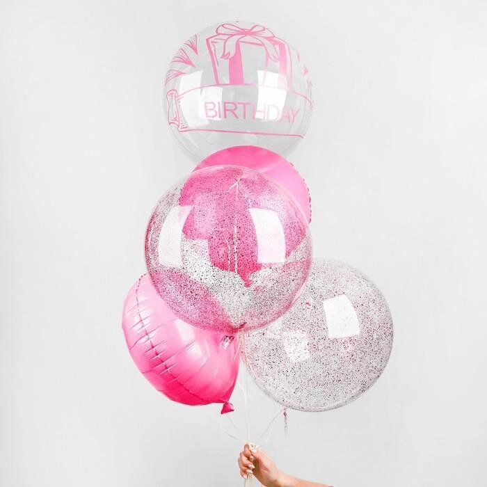 Букет из шаров "День рождения", полимер, фольга, набор 5 шт., цвет розовый от компании Интернет-гипермаркет «MOLL» - фото 1