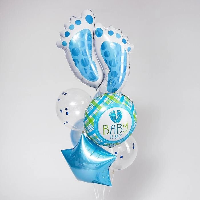 Букет из шаров "Рождение мальчика", следы, фольга, набор из 7 шт. от компании Интернет-гипермаркет «MOLL» - фото 1