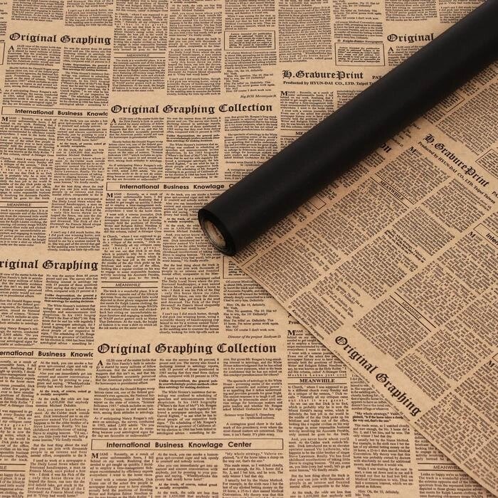 Бумага крафт, двусторонняя, черный-газета, 0,6 х 10 м от компании Интернет-гипермаркет «MOLL» - фото 1