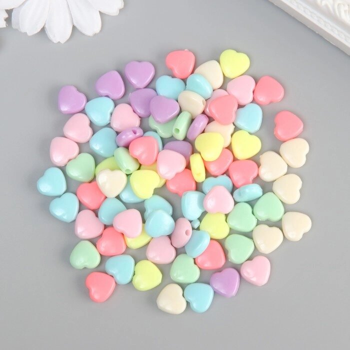 Бусины для творчества пластик "Сердечки" цветные нежных цветов набор 500 гр 1х1,1х0,5 см от компании Интернет-гипермаркет «MOLL» - фото 1