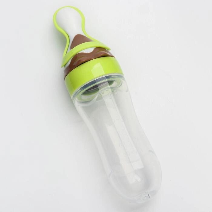 Бутылочка для кормления, силиконовая, с ложкой, 90 мл, цвет зеленый от компании Интернет-гипермаркет «MOLL» - фото 1