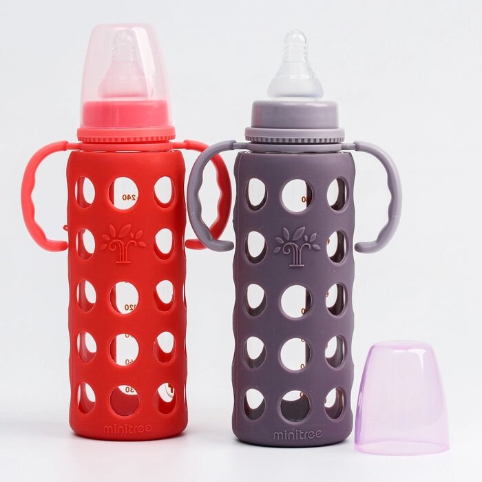 Бутылочка в силиконовом чехле, стекло, 240 мл., цвет МИКС для девочки от компании Интернет-гипермаркет «MOLL» - фото 1