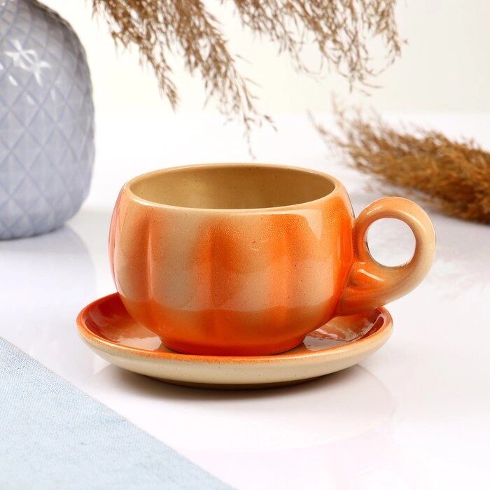 Чашка с блюдцем, оранжевый, 0,2л от компании Интернет-гипермаркет «MOLL» - фото 1