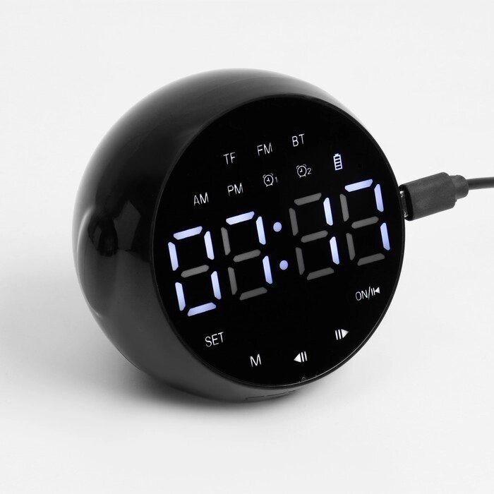 Часы-будильник электронные, bluetooth 5.0, FM, TF карта, 2000 мАч, 9 x 7.5 x 8 см, черные от компании Интернет-гипермаркет «MOLL» - фото 1