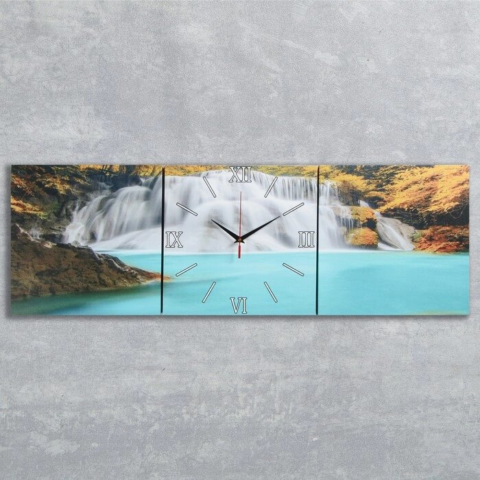Часы-картина настенные прямоугольные "Лесной водопад", 35  105 см от компании Интернет-гипермаркет «MOLL» - фото 1