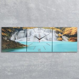 Часы-картина настенные прямоугольные "Лесной водопад", 35 105 см