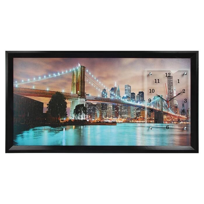 Часы-картина настенные, серия: Город, "Бруклинский мост", 50х100  см, микс от компании Интернет-гипермаркет «MOLL» - фото 1