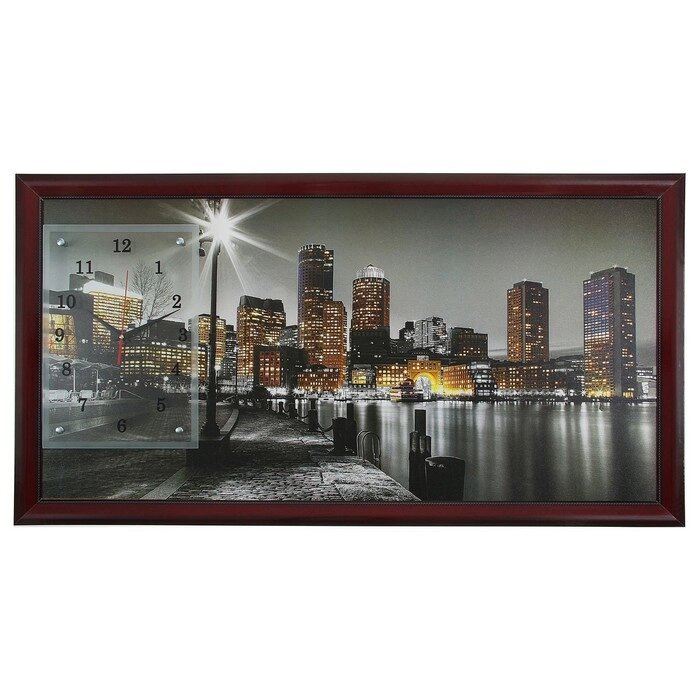 Часы-картина настенные, серия: Город, "Ночной Бостон", 50х100  см, микс от компании Интернет-гипермаркет «MOLL» - фото 1