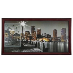 Часы-картина настенные, серия: Город, "Ночной Бостон", 50х100 см, микс