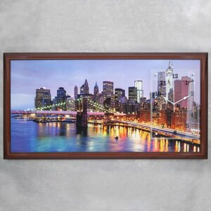 Часы-картина настенные, серия: Город, "Рассвет в Нью-Йорке", 50х100 см, микс
