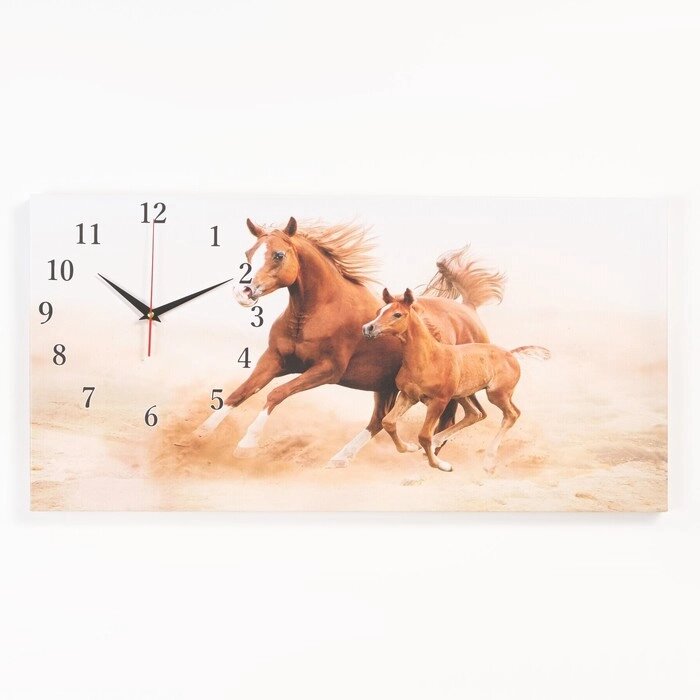 Часы-картина настенные, серия: Животные, "Лошади", 40 х 76 см от компании Интернет-гипермаркет «MOLL» - фото 1