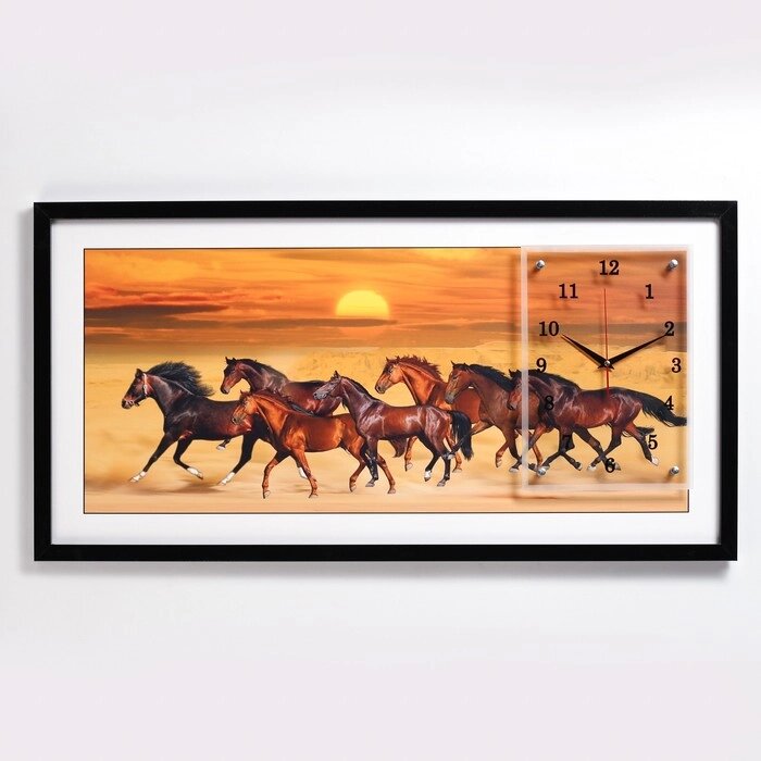 Часы-картина настенные, серия: Животные, "Стая лошадей", 50 х 100 см от компании Интернет-гипермаркет «MOLL» - фото 1