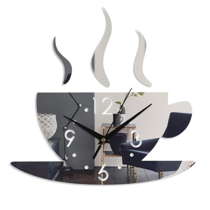 Часы - наклейка "Аромат кофе", 28 х 28 см, 1 ААА, серебро от компании Интернет-гипермаркет «MOLL» - фото 1