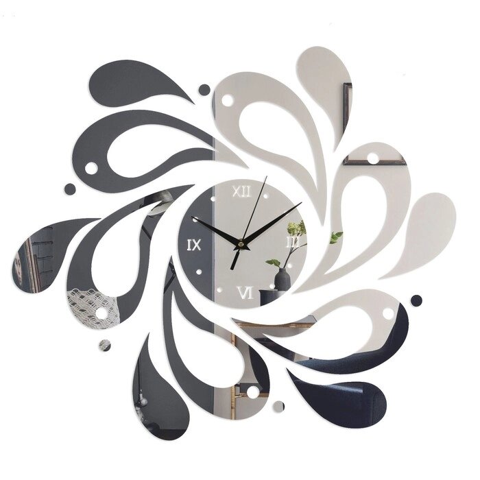 Часы - наклейка "Капли", 45 х 45 см, 1 ААА, серебро от компании Интернет-гипермаркет «MOLL» - фото 1