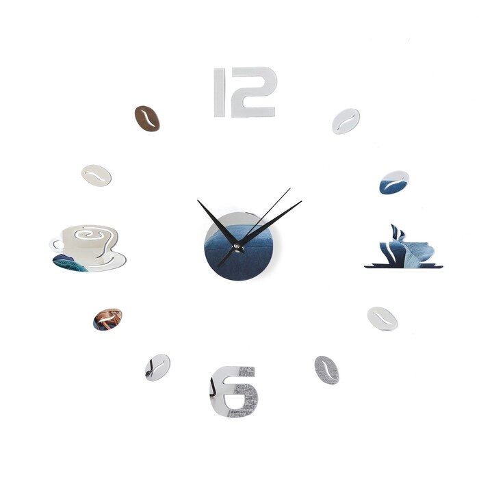 Часы-наклейка "Время кофе", d=50 см,  сек. стрелка 12 см, серебро от компании Интернет-гипермаркет «MOLL» - фото 1