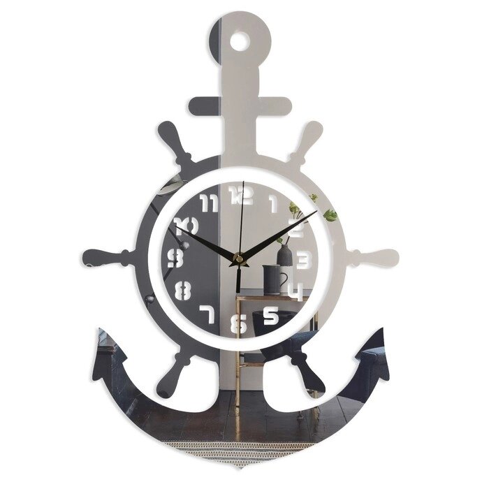 Часы - наклейка "Якорь", 45 х 31 см, 1 ААА, серебро от компании Интернет-гипермаркет «MOLL» - фото 1