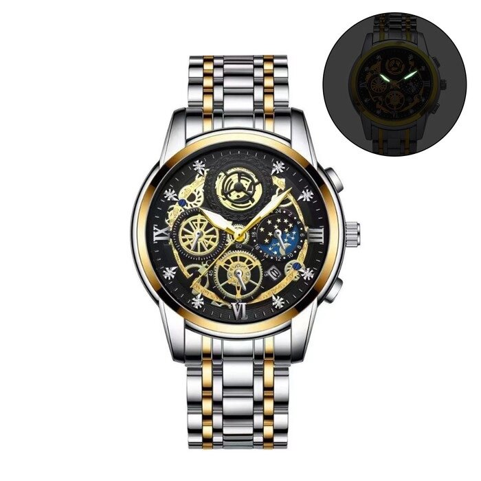 Часы наручные кварцевые мужские, d-4.2 см, ремешок l-26 см, 3 АТМ, светящиеся от компании Интернет-гипермаркет «MOLL» - фото 1