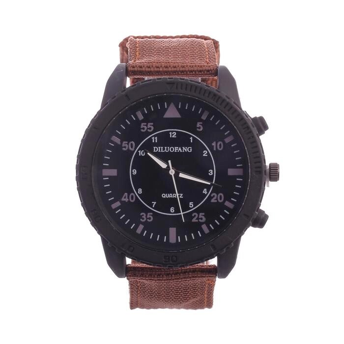 Часы наручные мужские "Солдат", коричневые, d=4.5 см, ремешок текстиль 22 мм от компании Интернет-гипермаркет «MOLL» - фото 1