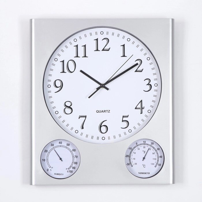 Часы настенные "Арени", с термометром и гигрометром, дискретный ход, 1 АА, d=32.5, 40х46 см   703017 от компании Интернет-гипермаркет «MOLL» - фото 1