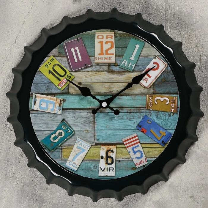 Часы настенные "Бутылочная крышка", круглые, номера авто, чёрные, d=30 см от компании Интернет-гипермаркет «MOLL» - фото 1