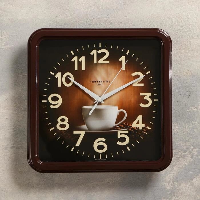 Часы настенные "Чашка кофе" плавный ход, коричневые 26х26 cм от компании Интернет-гипермаркет «MOLL» - фото 1