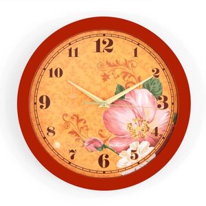 Часы настенные "Цветки", коричневый обод, 28х28 см