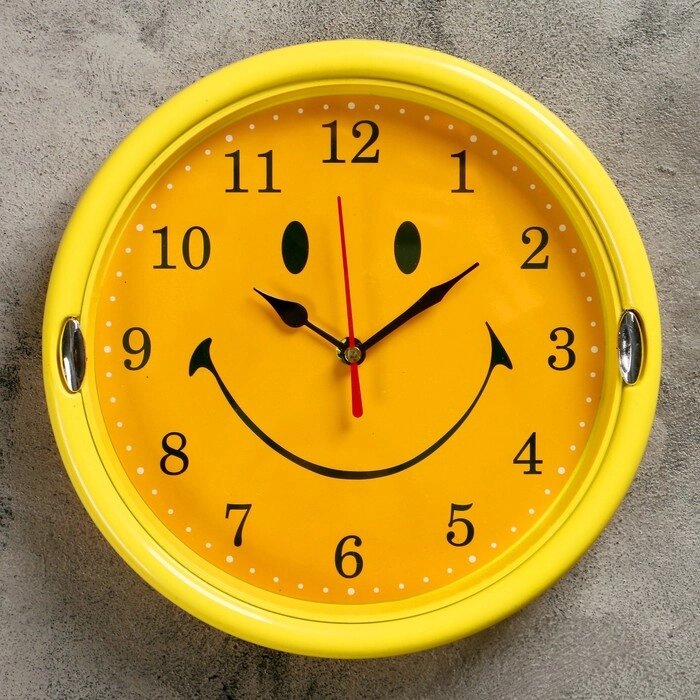 Часы настенные детские "Смайлик", d=20 см, дискретный ход, рама жёлтая от компании Интернет-гипермаркет «MOLL» - фото 1