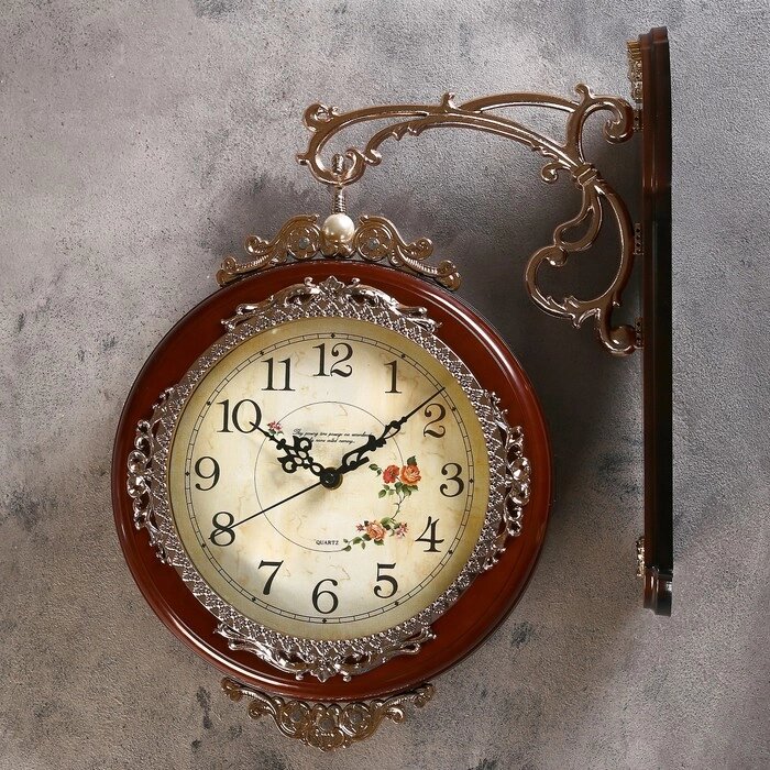 Часы настенные двойные, серия: Садовые, "Розы", коричневые, 33х41 см от компании Интернет-гипермаркет «MOLL» - фото 1