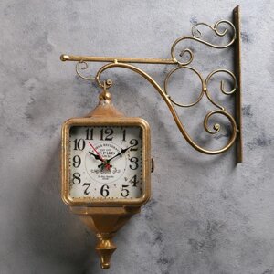 Часы настенные двойные, серия: Садовые, "Уличный фонарь", бронзовые, 40х31 см