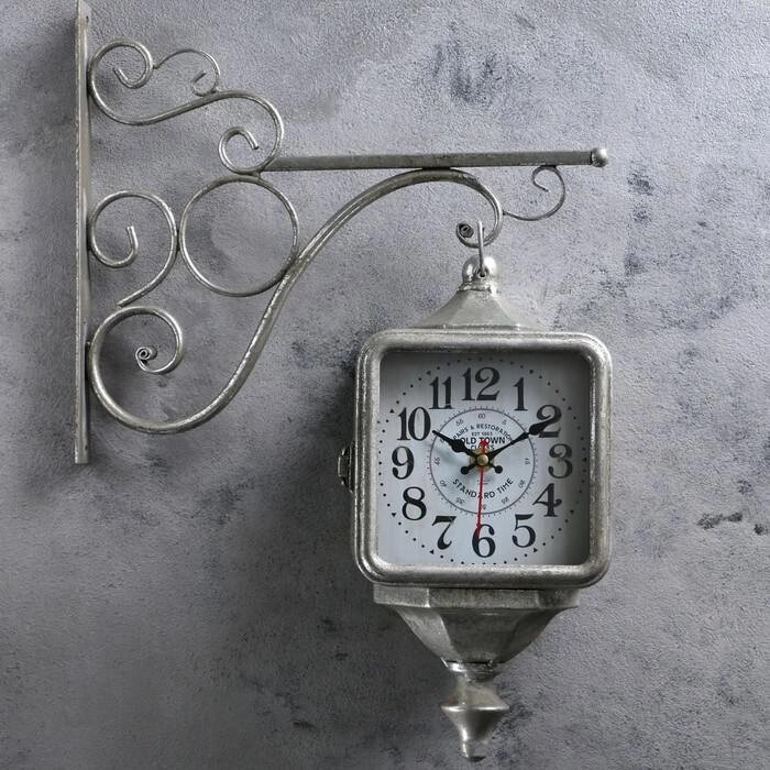 Часы настенные двойные, серия: Садовые, "Уличный фонарь", серебро, 40х31 см от компании Интернет-гипермаркет «MOLL» - фото 1
