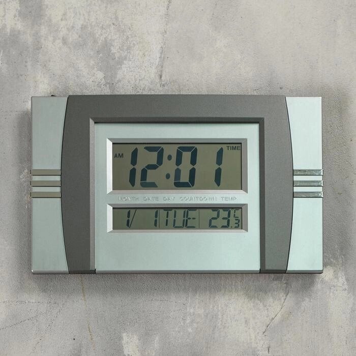 Часы настенные электронные: будильник, термометр, календарь 2 ААА, формат 24 ч, микс от компании Интернет-гипермаркет «MOLL» - фото 1