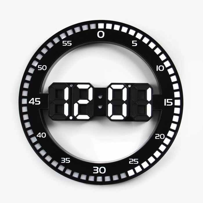 Часы настенные электронные: будильник, термометр, календарь, d=30 см от компании Интернет-гипермаркет «MOLL» - фото 1