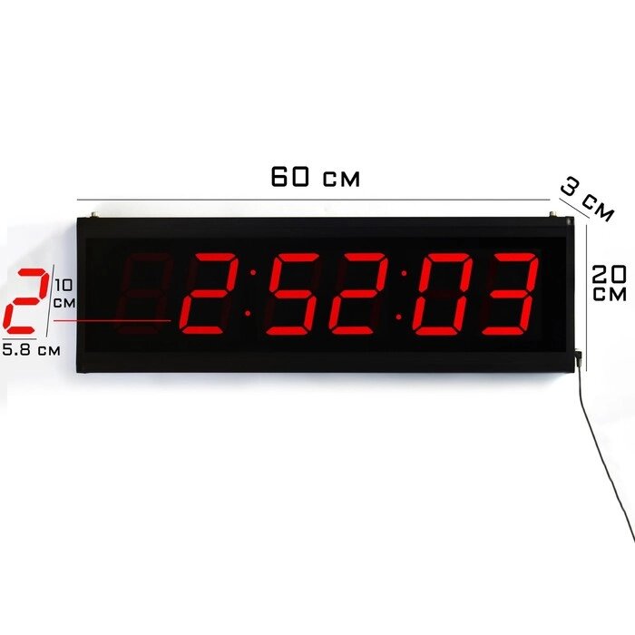 Часы настенные электронные, красные цифры, 60х19.5х3 см от компании Интернет-гипермаркет «MOLL» - фото 1