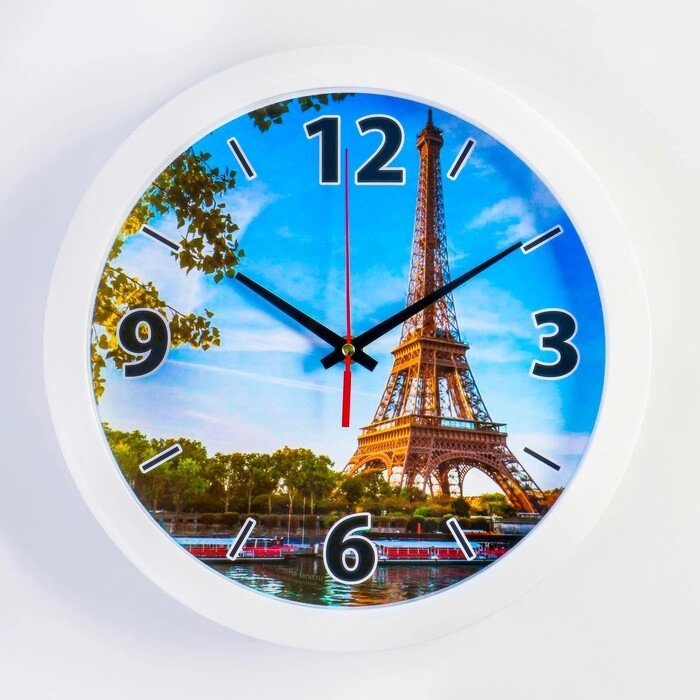 Часы настенные "Эйфелева башня", белый обод, 28х28 см от компании Интернет-гипермаркет «MOLL» - фото 1