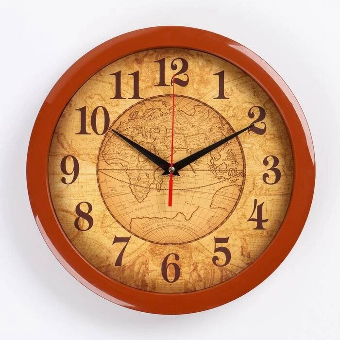 Часы настенные "Карта", коричневый обод, 28х28 см от компании Интернет-гипермаркет «MOLL» - фото 1