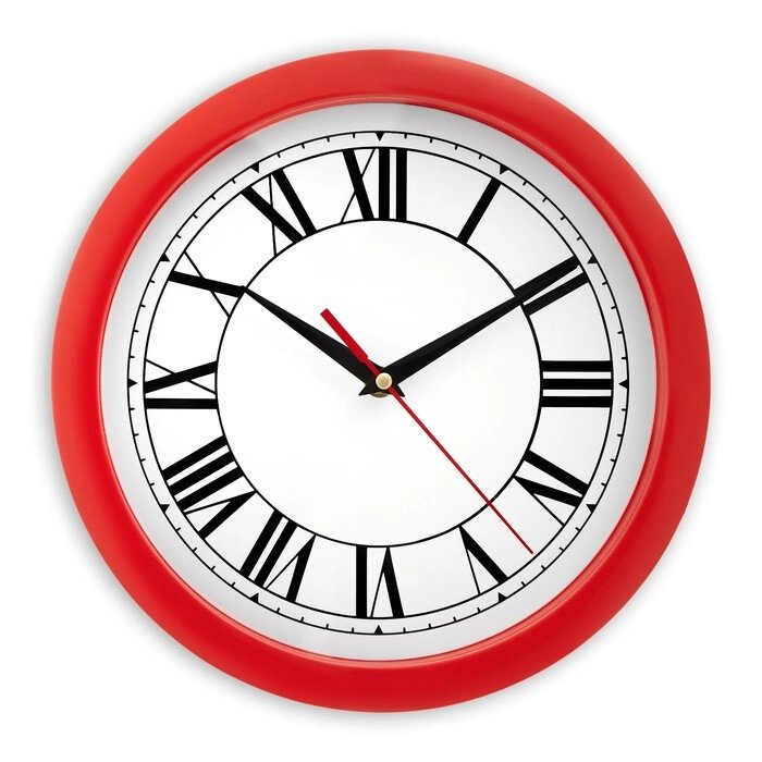 Часы настенные "Классика", римские цифры, красный обод, 28х28 см от компании Интернет-гипермаркет «MOLL» - фото 1