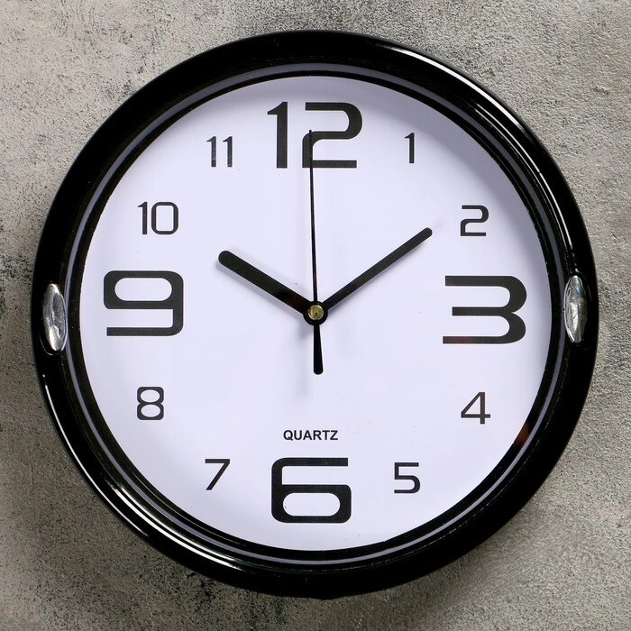 Часы настенные круглые "Числа", d=23 см, рама чёрная, циферблат белый от компании Интернет-гипермаркет «MOLL» - фото 1