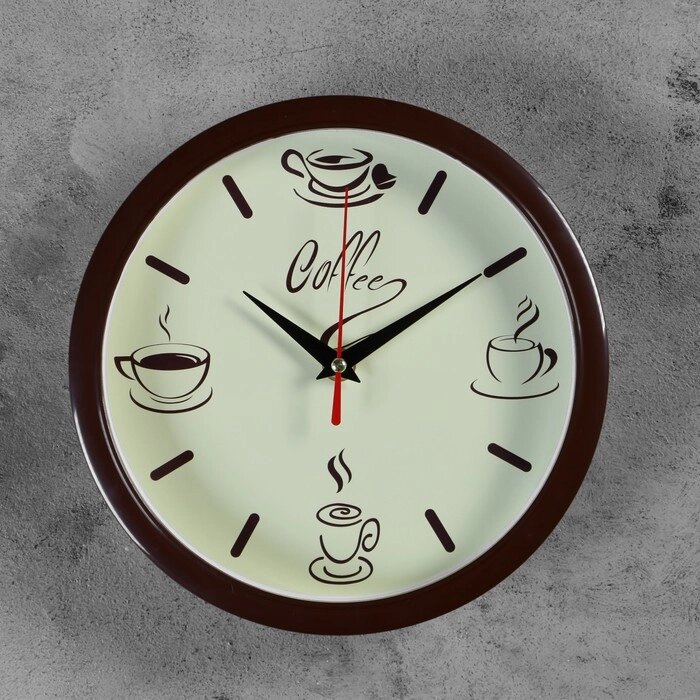 Часы настенные круглые "Coffee", обод коричневый, 22х22 см от компании Интернет-гипермаркет «MOLL» - фото 1