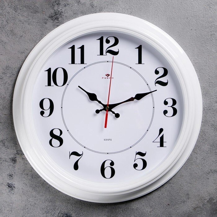 Часы настенные круглые "Классика", микс  Рубин  35 см белые, ободок белый, от компании Интернет-гипермаркет «MOLL» - фото 1