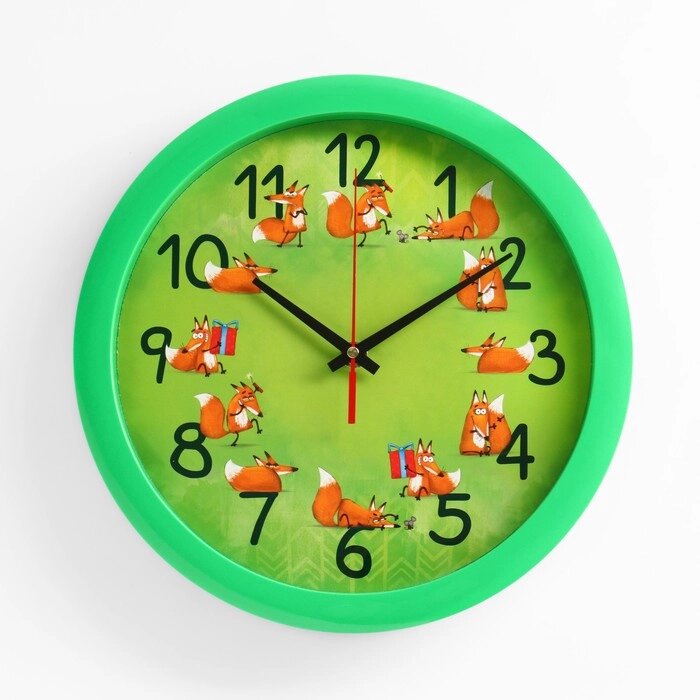 Часы настенные "Лисички", зелёный обод, 28х28 см, микс от компании Интернет-гипермаркет «MOLL» - фото 1