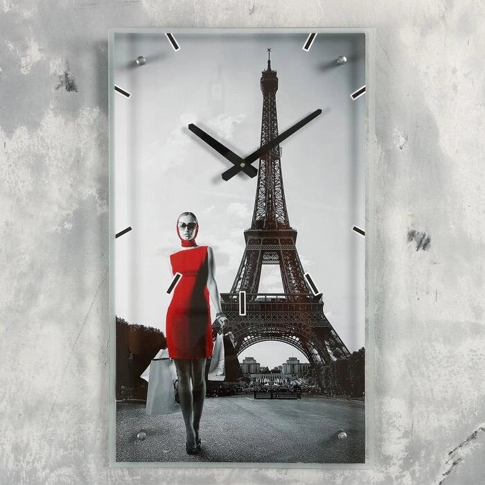 Часы настенные прямоугольные "Девушка в красном платье в париже", 35х60 см от компании Интернет-гипермаркет «MOLL» - фото 1