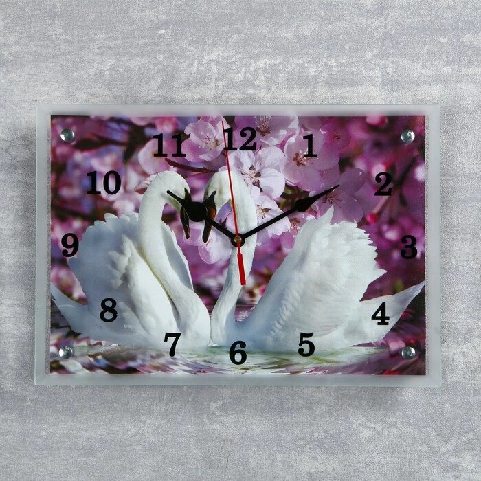Часы настенные прямоугольные "Два лебедя, сиреневые цветы", 25х35 см от компании Интернет-гипермаркет «MOLL» - фото 1