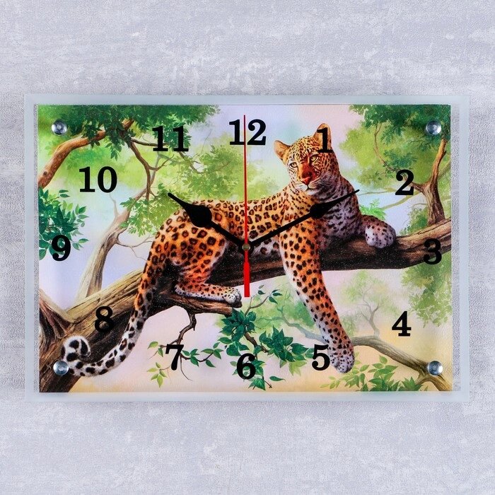 Часы настенные прямоугольные "Леопард на ветке", 25х35 см от компании Интернет-гипермаркет «MOLL» - фото 1