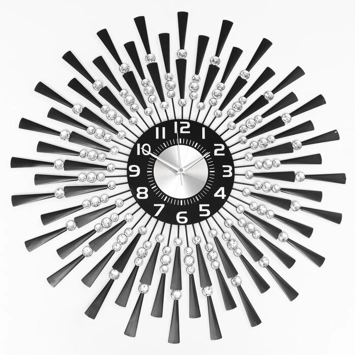 Часы настенные, серия: Ажур, "Чёрные лучики", маленькие кристаллы, d=68 см, черные от компании Интернет-гипермаркет «MOLL» - фото 1