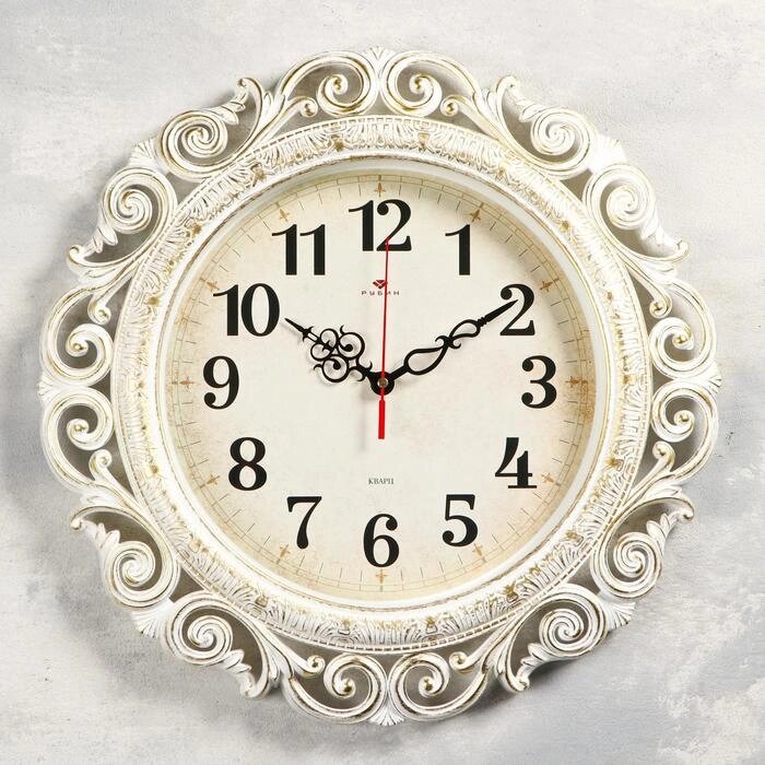 Часы настенные, серия: Ажур d=40.5 см, белые с золотом, плавный ход от компании Интернет-гипермаркет «MOLL» - фото 1
