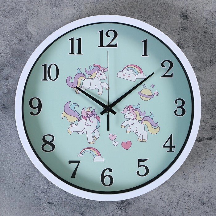 Часы настенные, серия: Детские, "Единорог",  d=30 см, 1 АА, плавный ход,  микс от компании Интернет-гипермаркет «MOLL» - фото 1