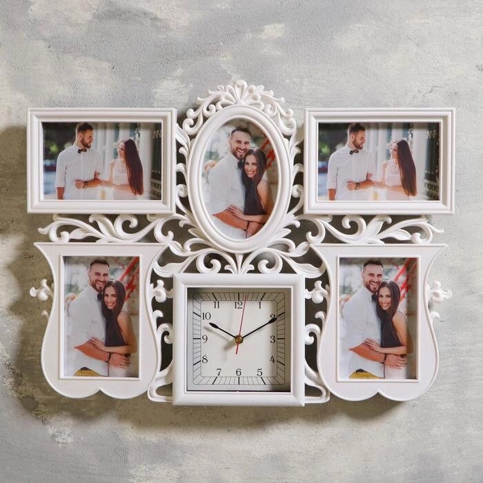 Часы настенные, серия: Фото, "Эмина", 5 фото, плавный ход  49х36 см, белые, микс от компании Интернет-гипермаркет «MOLL» - фото 1