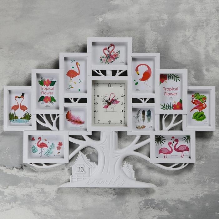 Часы настенные, серия: Фото, "Семейное дерево", плавный ход, 11 фото, 1АА, 82х3х58 см, белые от компании Интернет-гипермаркет «MOLL» - фото 1