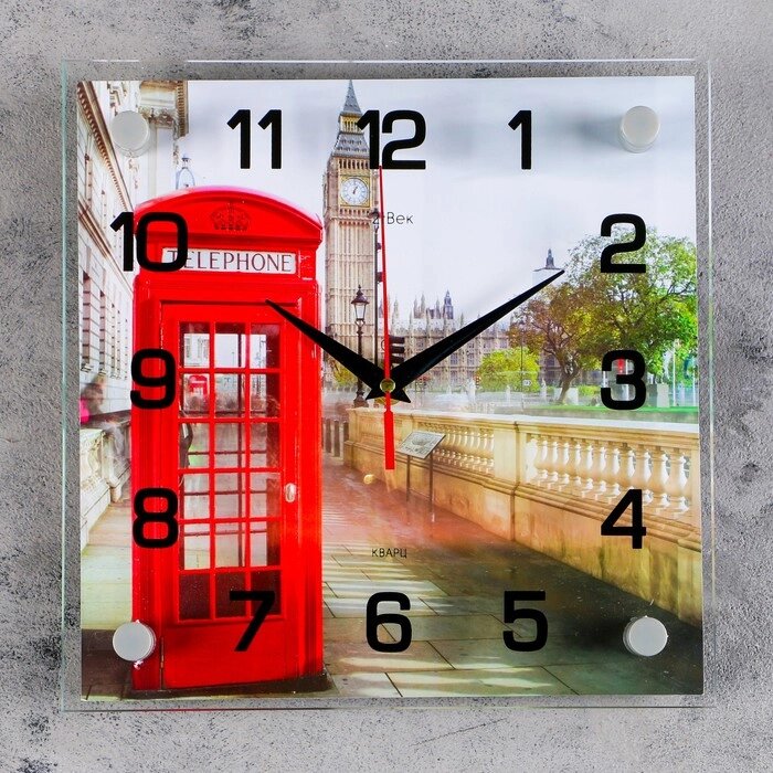 Часы настенные, серия: Город, "Английская телефонная будка", 25х25  см, микс от компании Интернет-гипермаркет «MOLL» - фото 1